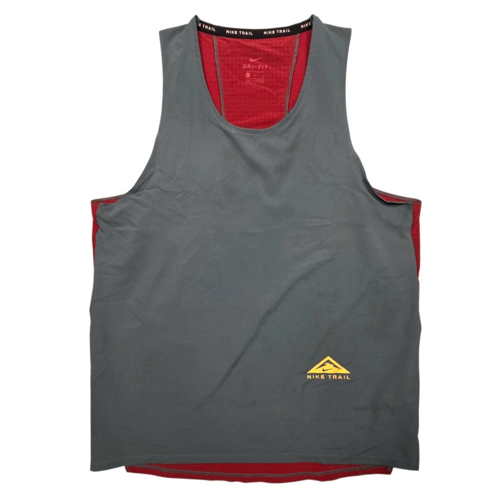 Nike Trail Dri-FIT Tank Top Mens Large Grey Red Running Sleeveless Athleisure